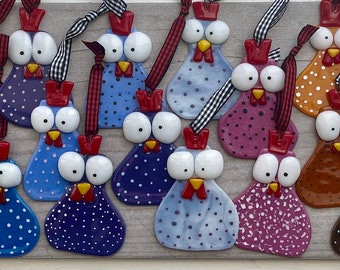 Fused Glass Silly Chicken Ornament 2 of 2 Listings