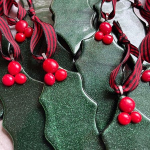 Fused Glass Holly Leaf Ornament