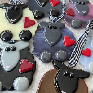 Handcrafted Fused Glass Sheep Ornament with heart