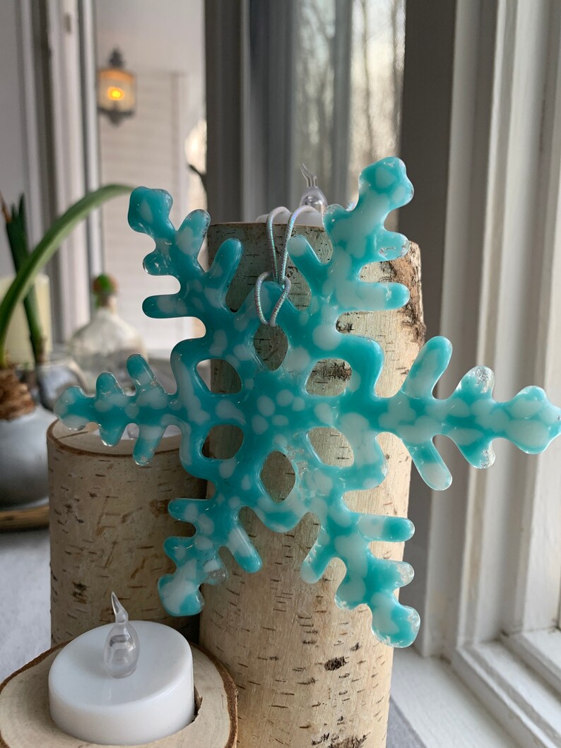 Turquoise /& White Fused Glass Snowflake Ornament