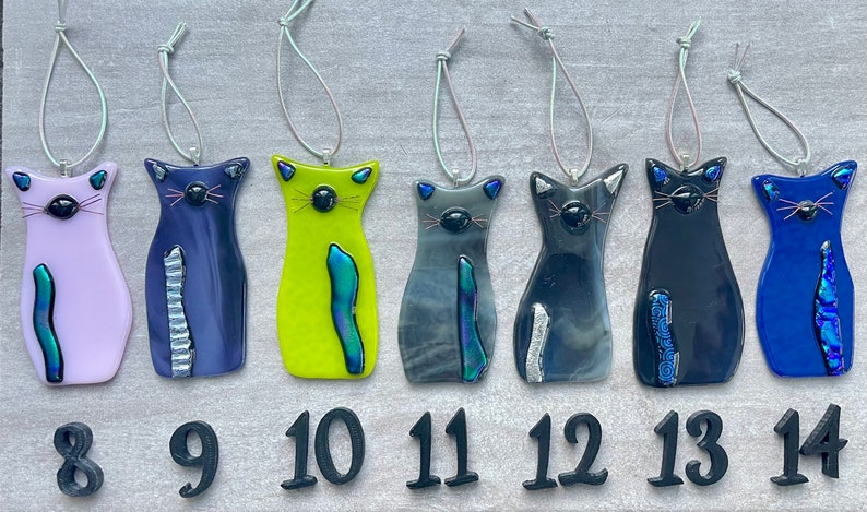 Fused Glass Kitty with Beautiful Dichroic glass Ears, Tail & copper wire whiskers image 3