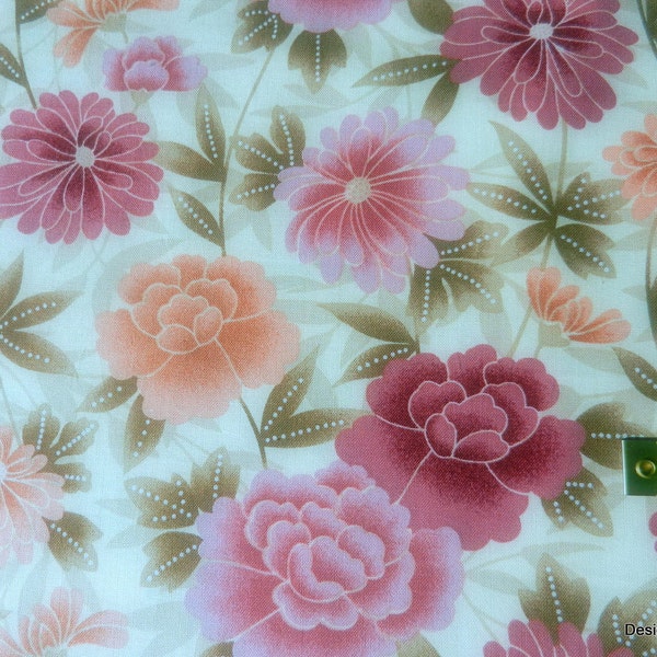 Clearance SALE, One Yard Cut of Quilt Fabric, Pink, Burgundy and Peach Flowers on Cream, Sewing-Quilting-Craft Supplies
