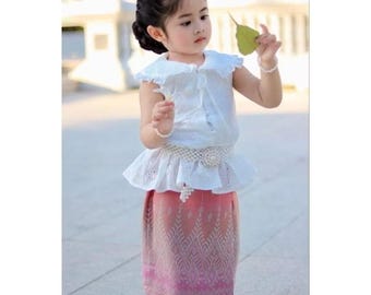 Handmade Thai Traditional Cotton Outfit for Girls | Wedding & Festival Set