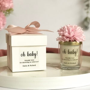 Recuerdos de baby shower para invitados, velas Oh Baby, velas personalizadas a granel, velas para baby shower, flores como agradecimiento