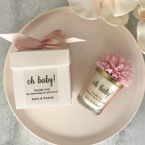 Recuerdos de baby shower para invitados, velas Oh Baby, velas personalizadas a granel, velas para baby shower, flores como agradecimiento