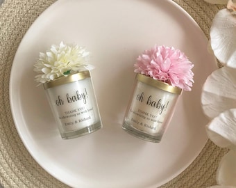 Personalized Baby Shower Candle Favors, Floral Soy Wax Candle