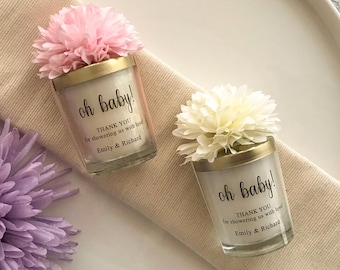 Personalized Baby Shower Candle Favors, Soy Wax, Artificial Flower
