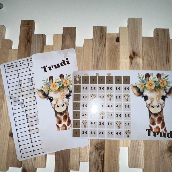 Sparchallenge Giraffe Trudi/ 2er Klappkarte/ Rubbelchallenge / Würfelchallenge / Umschlagsmethode / Budgeting / A6