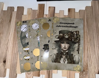 Sparchallenge Steampunk Jahreschallenge/ Rubbelchallenge / Würfelchallenge / Umschlagsmethode / Budgeting / A6