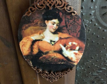 Handmade Victorian Lady/Cavalier King Charles Spaniel  Ornament/Filigree/Decoupage