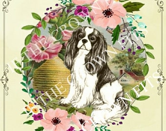 Cavalier King Charles Spaniel Digital Print/You Print/Cavalier/Garden