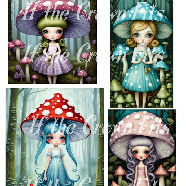 Digital Fairies/Includes eight variations/Mushrooms/Digital Print/YOU Print/Spring/Polka Dots