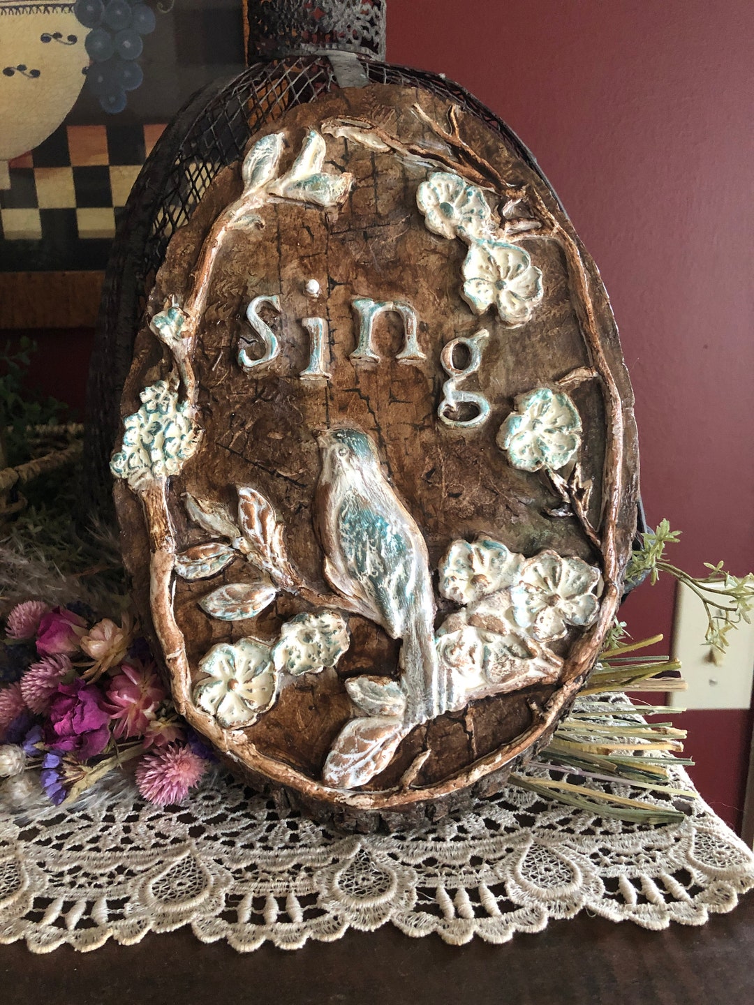 Bird Sign/plaque/spring Sign/decoupaged/painted/wood/nature Sign - Etsy