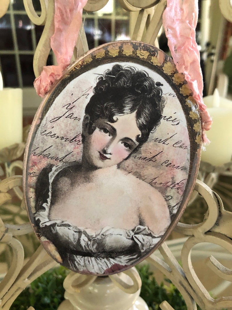 Handmade Victorian Girl /Regency Girl Ornament/Christmas/Decoupage image 1