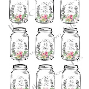 Mason Jar/Mr Mrs/Wedding/ Digital Tags/Labels/Decor/Planners/Cards/Instant Download/Graphics