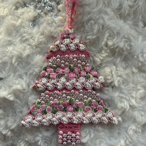 Handmade PINK  floral trimmed Christmas Tree Ornament