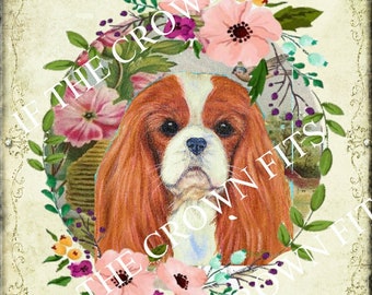 Cavalier King Charles Spaniel Digital Print/You Print/Cavalier/Flowers