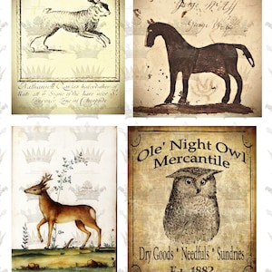 Folksy Animals Digital/ Folkart Designs/Print Your Own/Instant Download