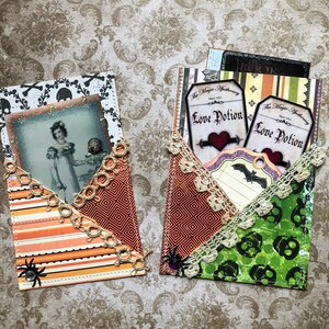 Two Halloween Pockets/Sewn/Halloween Journals/Halloween Scrapbooking/Halloween Decor/Handmade/Lots of Details