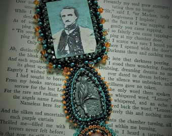 Edgar Allan  Poe/Necklace/Hand Beading/Swarovski Crystals/Handmade Components/THE RAVEN