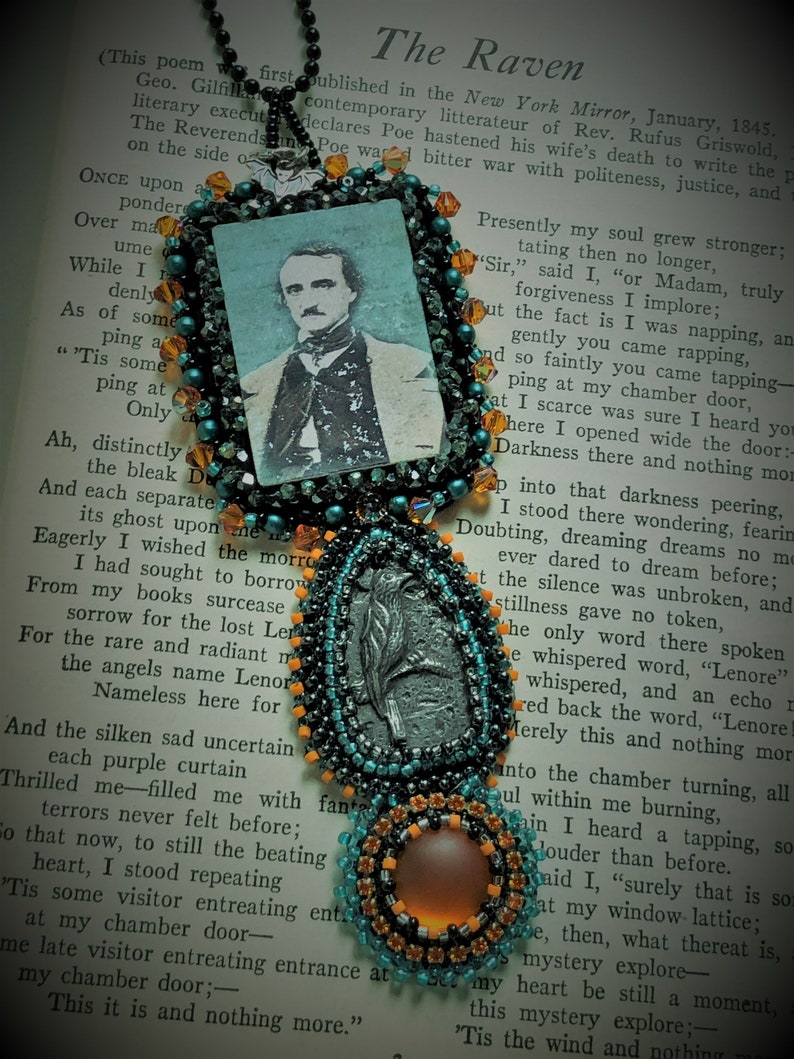 Edgar Allan Poe/necklace/hand Beading/swarovski Crystals/handmade