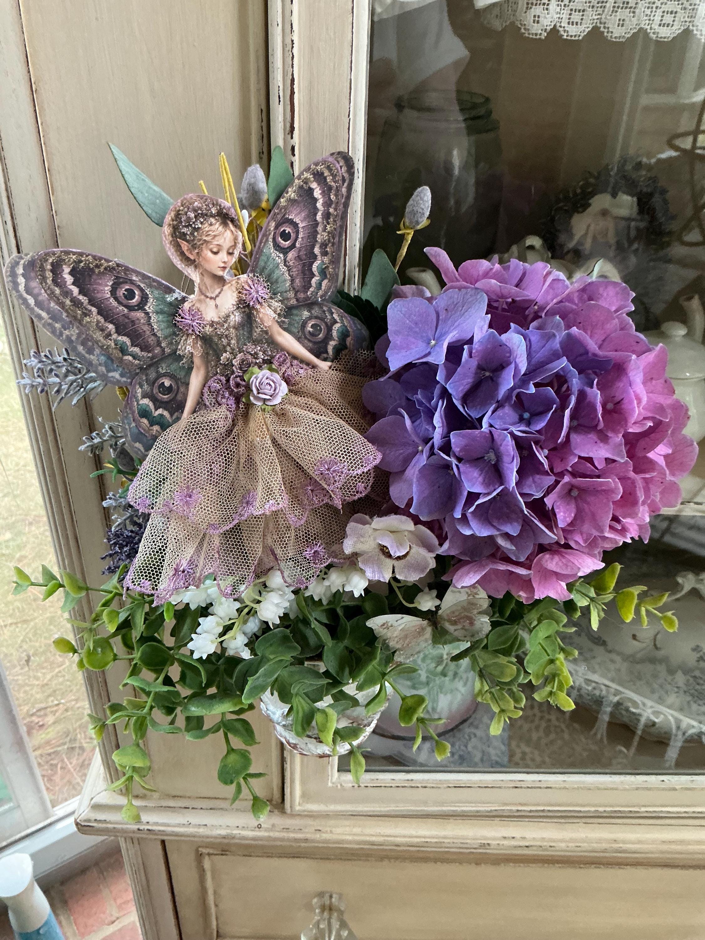 Twilight Fairy Handmade Ornament Victorian Moth Fairy Plum Fairy with Antique Lace Mixed Media Fairy Decor
