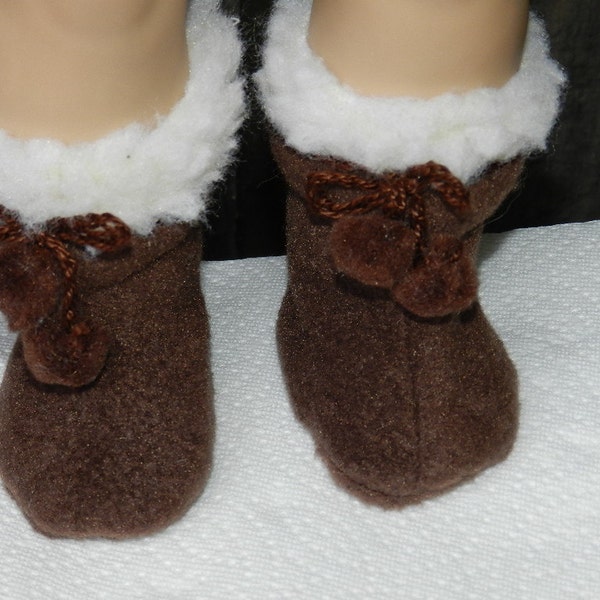 Dark Brown Fleece Boots Fit for American Girl Doll has Wooly Cuff and PomPom Laces