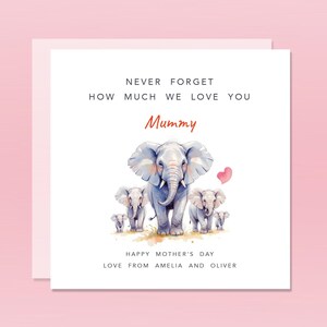 Personalised Mother's Day Card – Custom Elephant Keepsake for Mum, Mom, Grandma, Nanny | From Kids, Children, Grandchildren