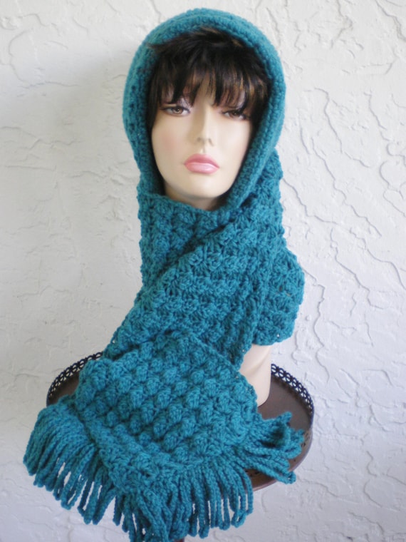blue knit hood scarf hat hand crochet hood scarf hat womens | Etsy