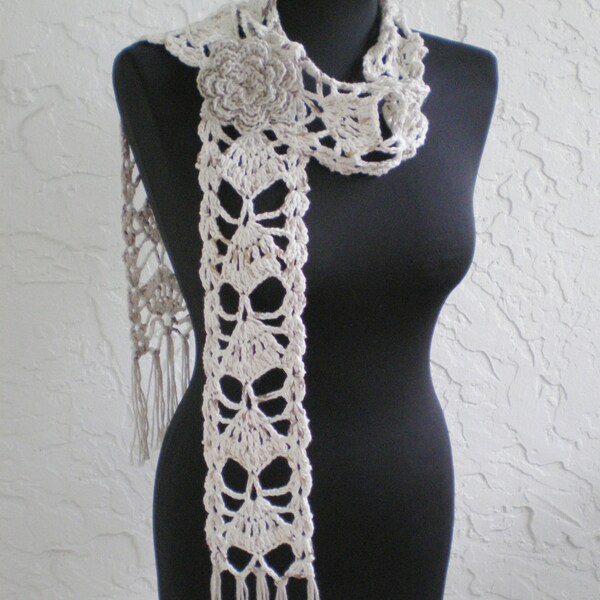 hand crochet scarf ~ fan ~ natural color