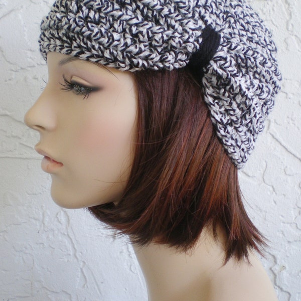 hand crochet turban beanie hat ~ universal turban ~ black white ragg