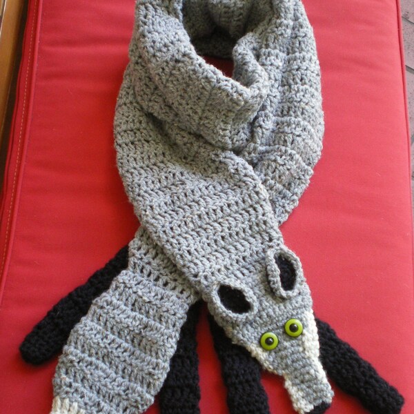 hand crochet fox scarf faux grey tweed animal scarf