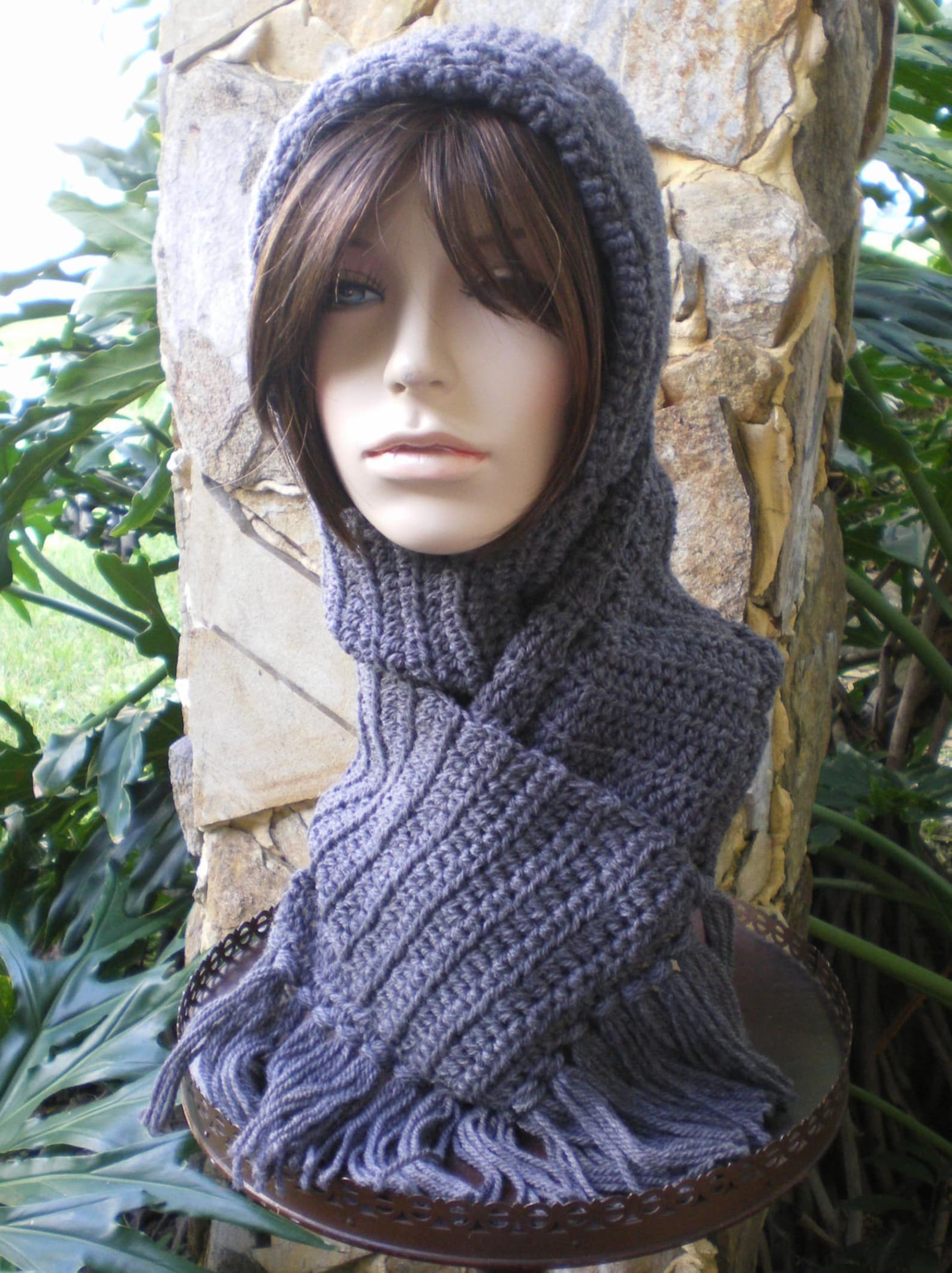 Hand knit hood scarf hat crochet scarf winter hat womens Etsy