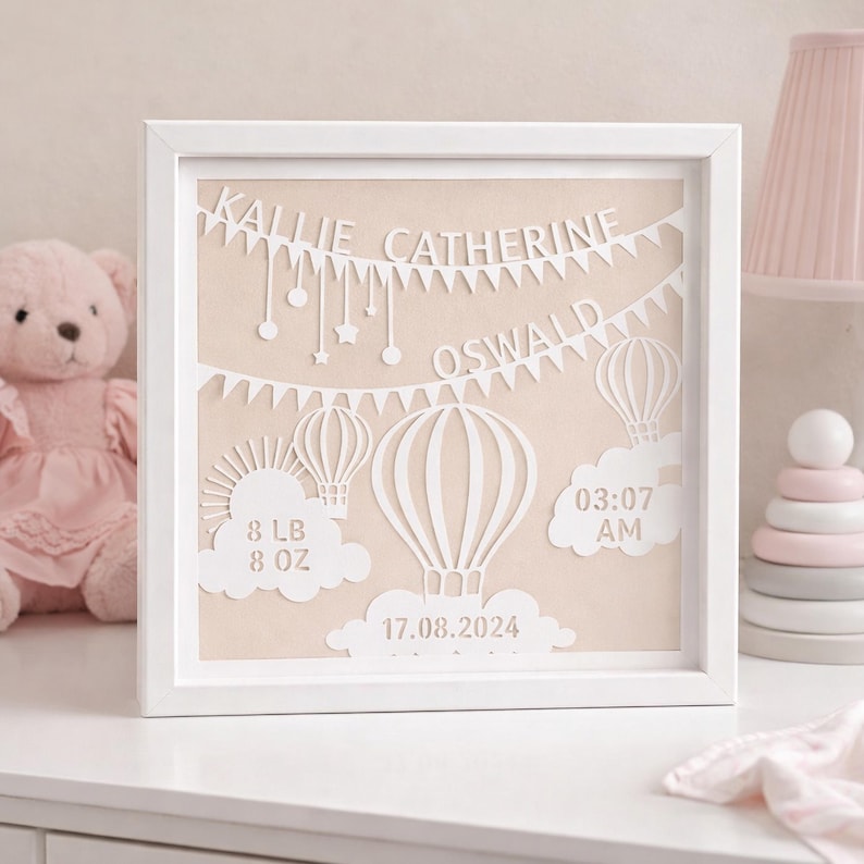 Personalised Birth Stats Baby Gift - Newborn Details Hot Air Balloon ...