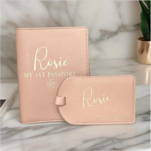 Personalisierte My First Passport Cover & Gepäckanhänger Reiseset Geschenk, Kinder Urlaub Koffer Label, Baby Mädchen My 1st Passport Inhaber