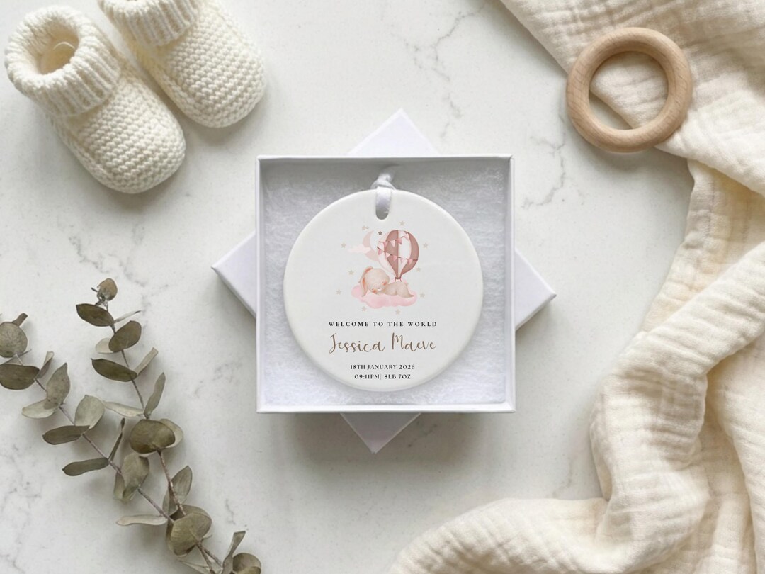 Baby Birth Details Ornament, Hot Air Balloon Newborn Birth Stats ...
