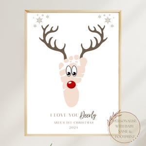Artisanat d'empreinte de pas de Noël de renne, impression de pied de Noël imprimable de chevreuil, art DIY, activité de mémoire, souvenir d'artisanat de Noël pour bébé et tout-petit