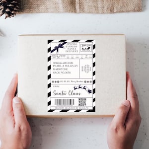 Etiqueta de envío del Polo Norte de Papá Noel, etiqueta de envío de piel personalizada de Papá Noel, pegatina de correo de elfo mágico de Navidad