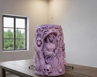 Gothic Skull Witch Candle, Handcrafted Verbena Scented Vegetable Wax Sculpture, Magic Witchcraft Gift, High Decor, Wicca Home Decor