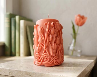 Tulip Decorative Tube Candle, Mango & Citrus Scent, Handmade Artisan Candle, Botanical Style, Original Gift, Summer