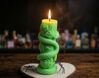 Handmade scented tubular candle with snake | Oriental spices | Mystical gothic decoration | Original exotic zen gift