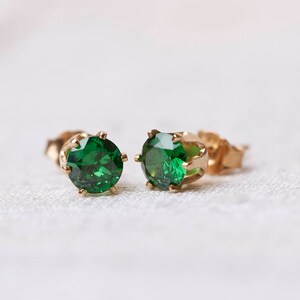 Emerald Stud Earrings, Silver or Gold Filled Emerald Post Earrings, Green 5MM Studs, Manmade Emerald Studs, May Birthstone Studs image 2