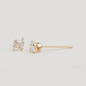 Tiny 14K Solid Gold Moissanite Stud Earrings, Diamond Alternative Studs, 3MM Studs, Moissanite Studs, Gifts for Girls, Second Hole Studs image 3