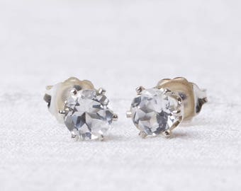 White Topaz Stud Earrings, Topaz Post Earrings, White 5MM Studs, White Topaz Studs, Gifts for Her, Gifts for Girls, Ready to Ship