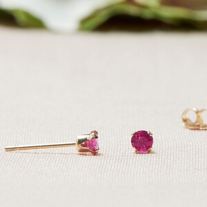 Genuine Ruby Stud Earrings in 14k Solid Gold, July Birthstone Studs, Second Hole Studs