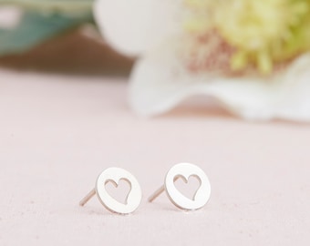 Sterling Heart Studs, Silver Open Heart Stud Earrings with SS Ear Nuts, Heart Earrings, Sterling Heart Earrings, Gift for Girls