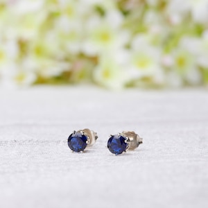 Sapphire Stud Earrings, September Birthstone Earrings, Sapphire Post Earrings, Blue Post Earrings, Blue 5MM Studs, Sapphire Studs