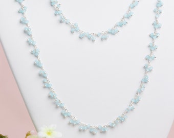 Blue Gemstone Necklace, Blue Cluster Necklace, Baby Blue Stone Necklace, Blue Chalcedony Necklace, Ready to Ship