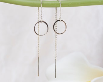 Threader Earrings with Open Circle, Threader Earrings, Long Chain Earrings, Minimalist Earrings, Circle Earrings, Long Earrings, Mixed Metal