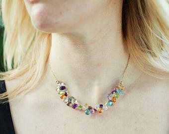 Colorful Multi Gemstone Necklace, Luxe Necklace, Colorful Necklace, Holiday Gifts for Her, Genuine Gemstone Colored Necklace